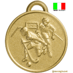 Dettaglio finitura medaglie sportive hockey su prato