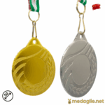 medaglia sportiva personalizzata argento 50 mm con nastro tricolore