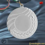 Medaglia Sportiva Personalizzabile Onde Alloro Diametro 50 mm Argento