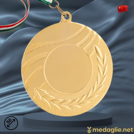 Medaglia Sportiva Personalizzabile Onde Alloro Diametro 50 mm Oro