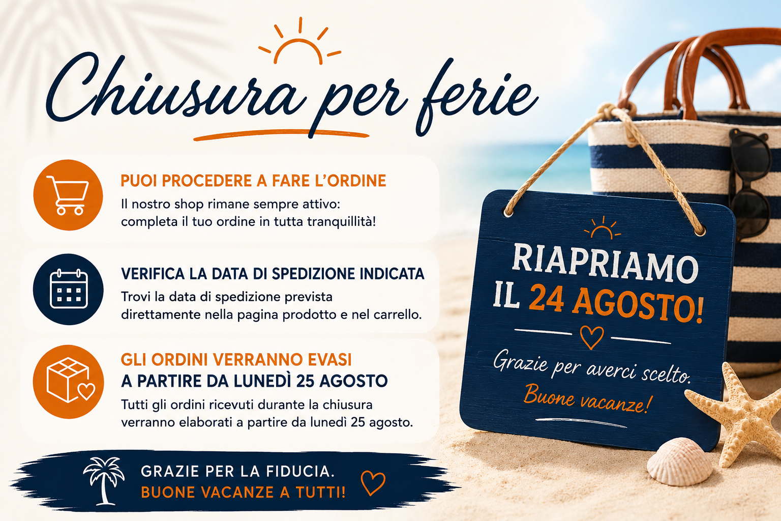 Avviso chiusura per ferie dall'8 al 23 agosto