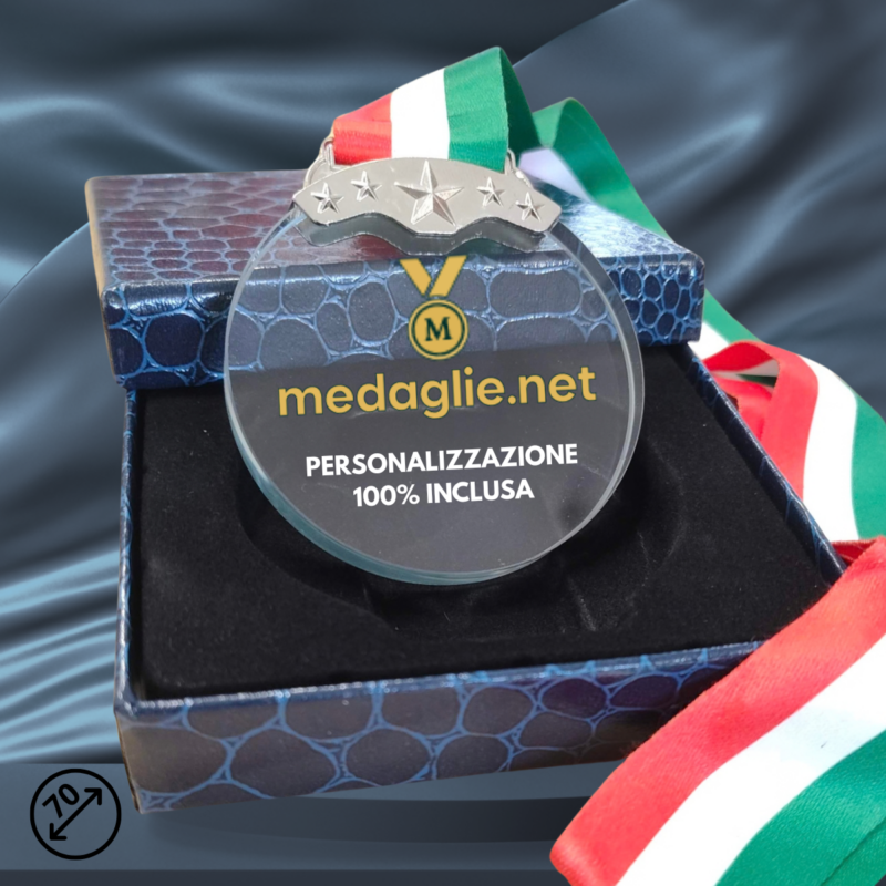 Medaglia in cristallo personalizzata 70 mm con stampa UV a colori